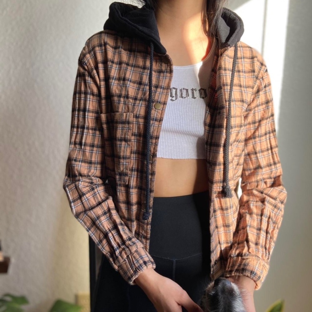 Forever 21 Tan Plaid Utility Jacket